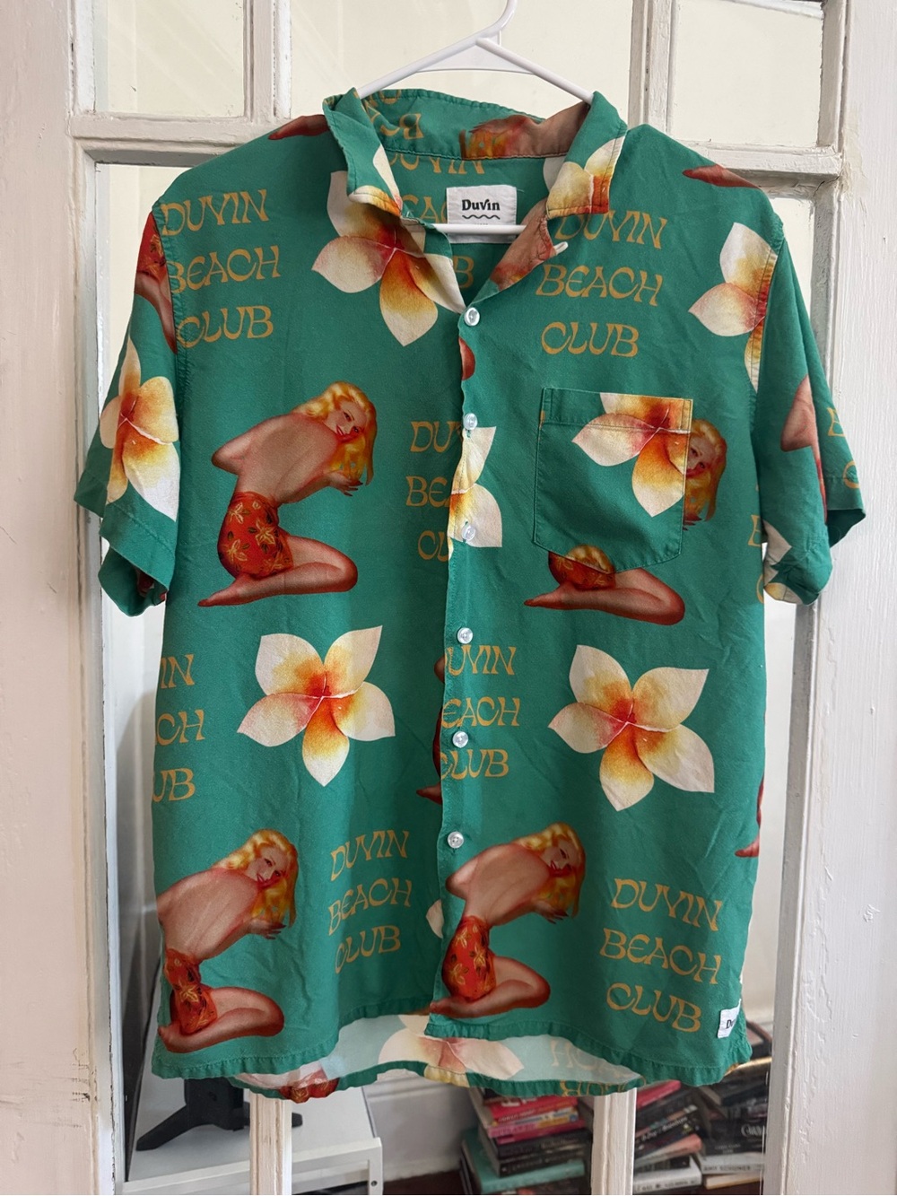 DUVIN Beach Club Green Floral Cabana button up shirt